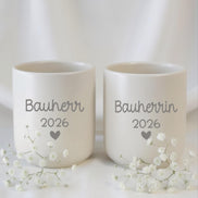Bauherr Bauherrin Tasse personalisiert – Hausbau Geschenk Paar – Einzug Geschenk Haus – Bauherr 2026 Becher Set – minimalistischer Becher