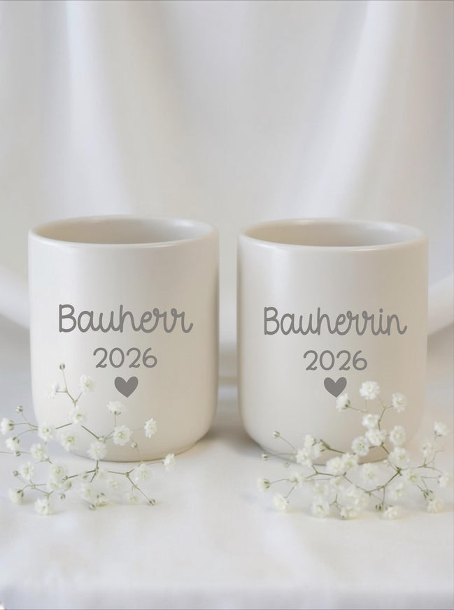 Bauherr Bauherrin Tasse personalisiert – Hausbau Geschenk Paar – Einzug Geschenk Haus – Bauherr 2026 Becher Set – minimalistischer Becher