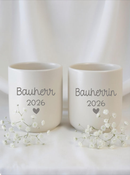 Bauherr Bauherrin Tasse personalisiert – Hausbau Geschenk Paar – Einzug Geschenk Haus – Bauherr 2026 Becher Set – minimalistischer Becher