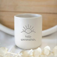 Hallo Sonnenschein Tasse – positive Spruch Tasse – Geschenk Freundin – minimalistischer Kaffeebecher ohne Henkel – Gute Laune Becher