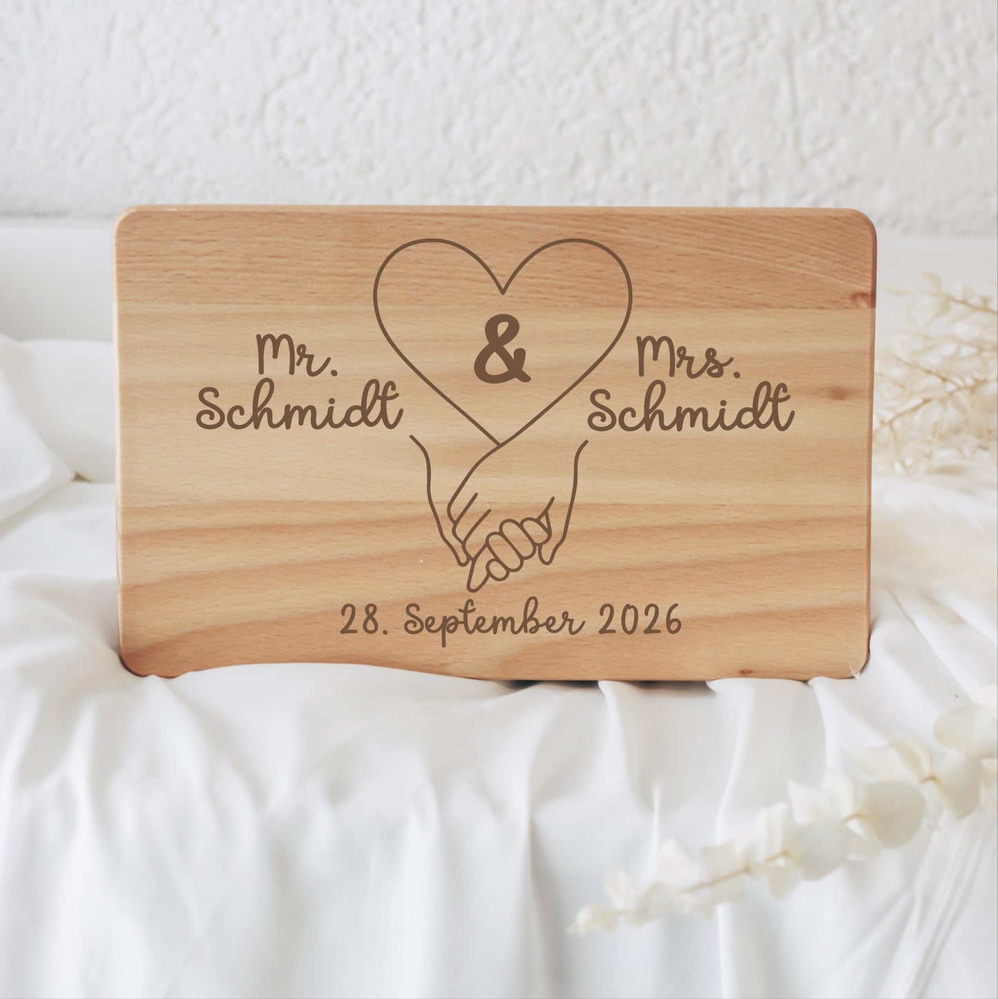 Hochzeitsgeschenk Holz personalisiert – Mr & Mrs Brettchen mit Namen – Geschenk Hochzeit Paar – Holzbrett Gravur mit Datum – Hochzeitsdeko