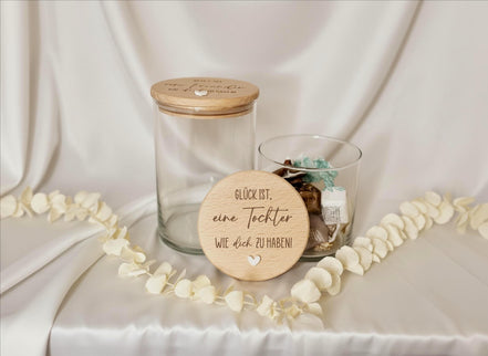 Geschenk für Tochter – Glück ist eine Tochter wie dich zu haben – Vorratsglas mit Gravur – Tochter Geschenk, Beste Tochter, Keksdose