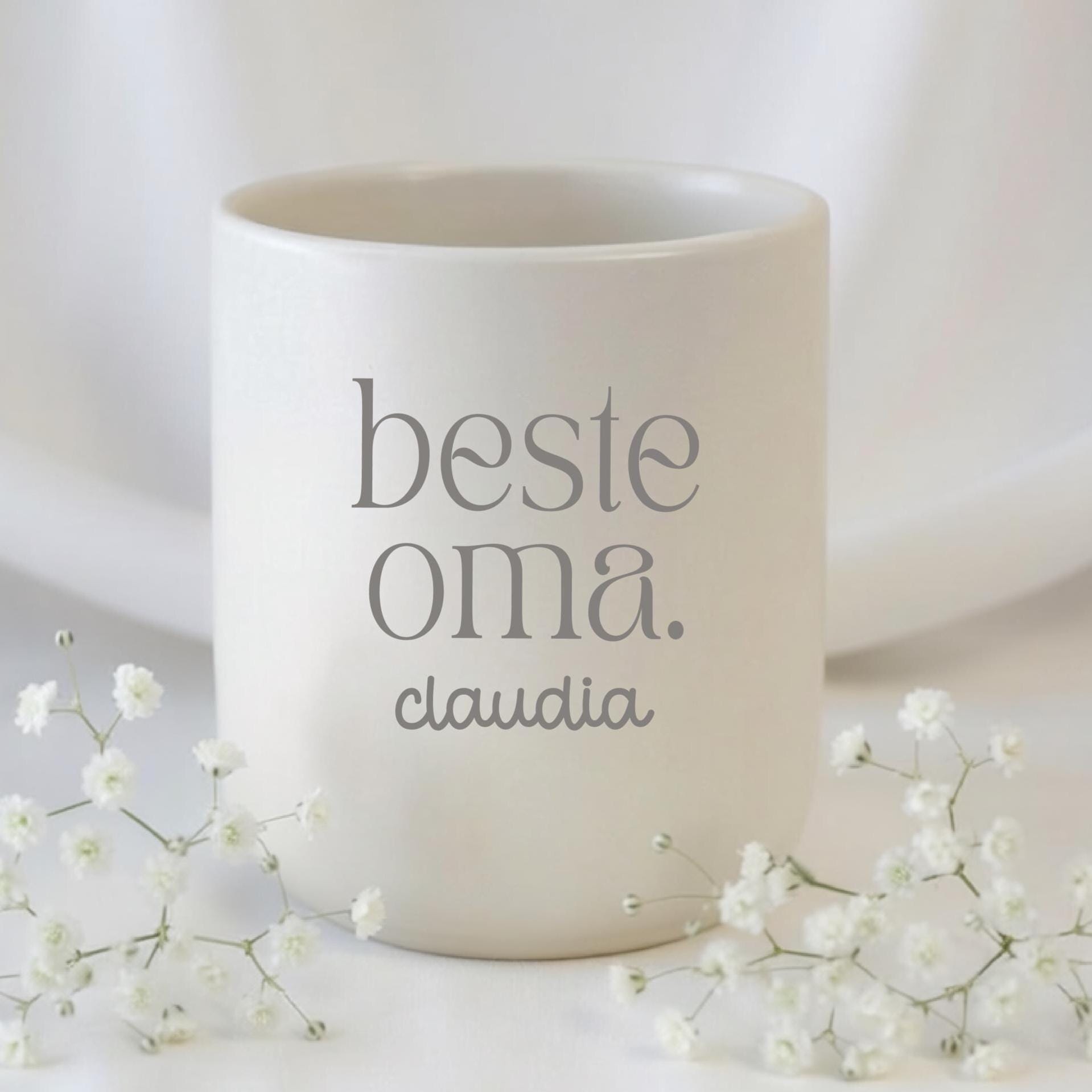 Personalisierte Oma Tasse mit Name – beste oma Becher – Geschenk Oma Geburtstag –minimalistischer Kaffeebecher henkellos Geschenk Großmutter