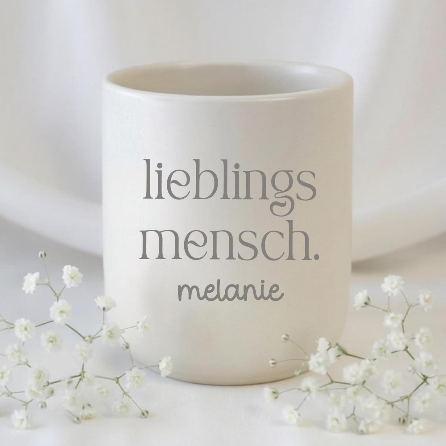 Personalisierte Tasse Lieblingsmensch mit Name – Geschenk Lieblingsmensch – minimalistischer Kaffeebecher ohne Henkel – personalisiert