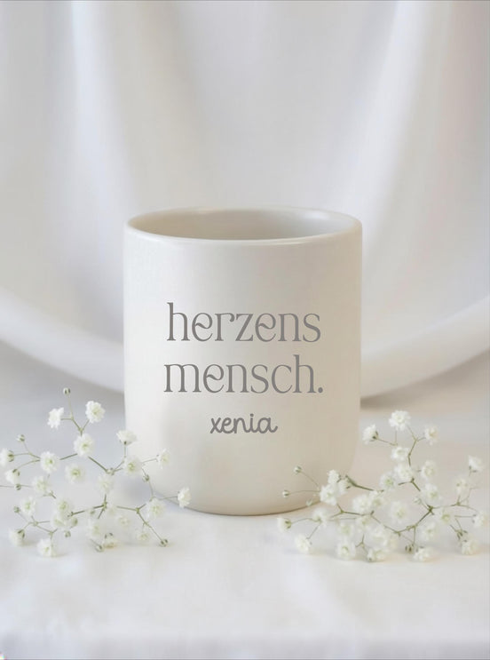 Personalisierte Tasse Herzensmensch mit Name – Geschenk Herzensmensch – minimalistischer Kaffeebecher ohne Henkel – personalisiert