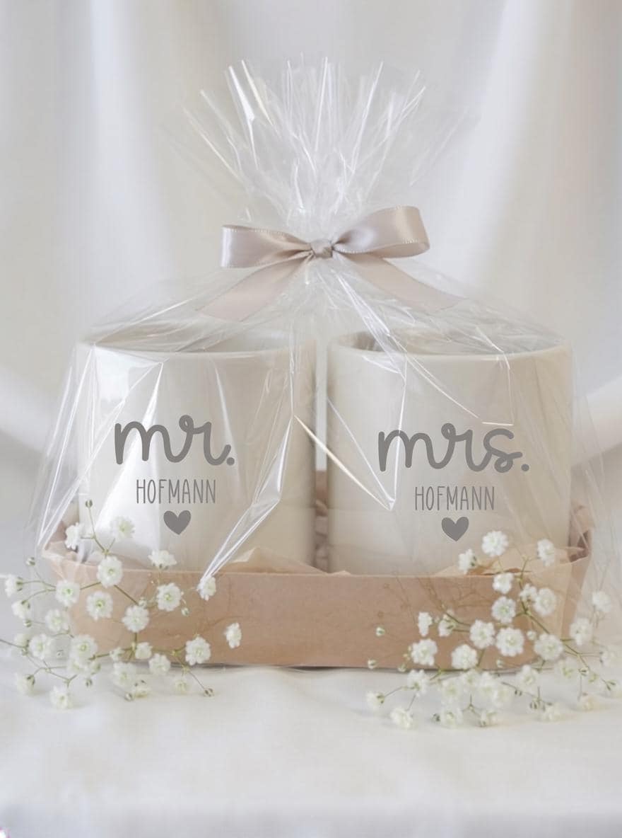 Personalisierte Mr Mrs Tasse mit Name – Hochzeitsgeschenk Paar – Mr. Mrs Becher Set – Geschenk Hochzeit Brautpaar – minimalistischer Becher