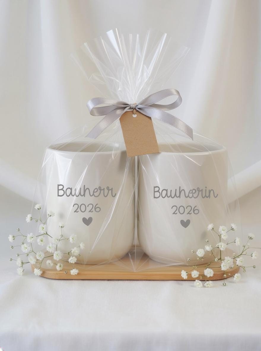 Bauherr Bauherrin Tasse personalisiert – Hausbau Geschenk Paar – Einzug Geschenk Haus – Bauherr 2026 Becher Set – minimalistischer Becher