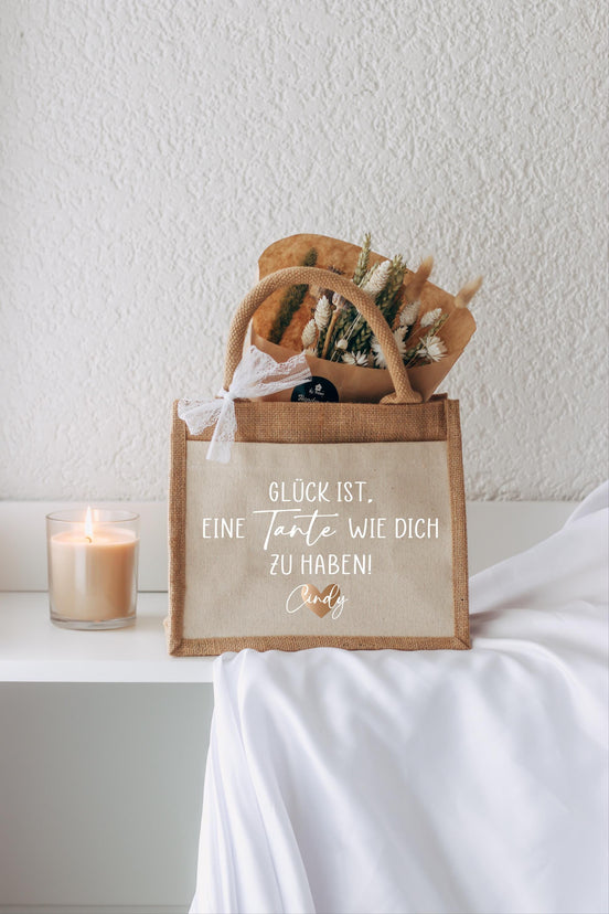 Tante Geschenk personalisiert – Jutetasche mit Name, liebevolles Geschenk von Nichte Neffe, Muttertag Tante