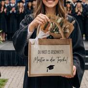 Master in der Tasche Geschenk – Jutetasche Studium bestanden, Abschluss Geschenk Uni, Master Geschenk Idee, Master Geschenk,