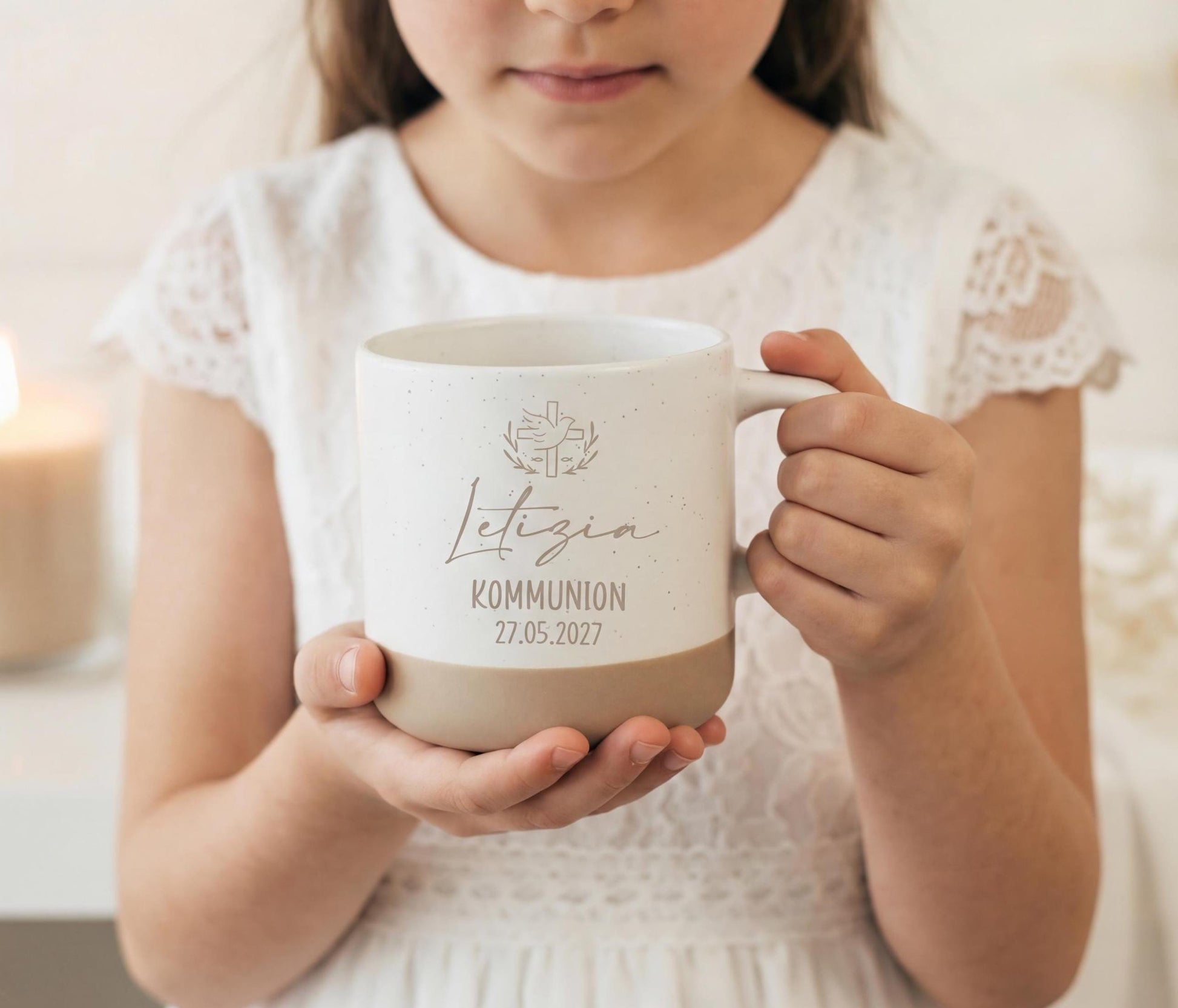 Personalisierte Tasse Kommunion Konfirmation – Geschenk Kommunion Mädchen Junge – Geschenk Konfirmation – Tasse mit Name & Datum christlich