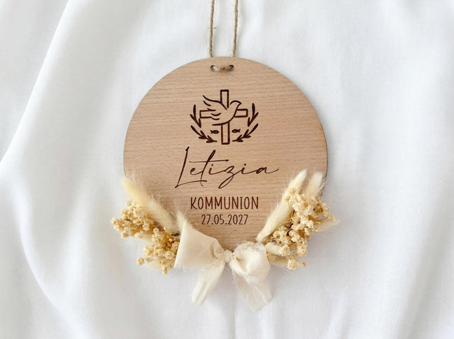Personalisiertes Holzschild zur Kommunion, Konfirmation oder Taufe mit Namen & Datum – Geschenk für Patenkind, Patenkind Geschenk
