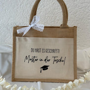 Master in der Tasche Geschenk – Jutetasche Studium bestanden, Abschluss Geschenk Uni, Master Geschenk Idee, Master Geschenk,
