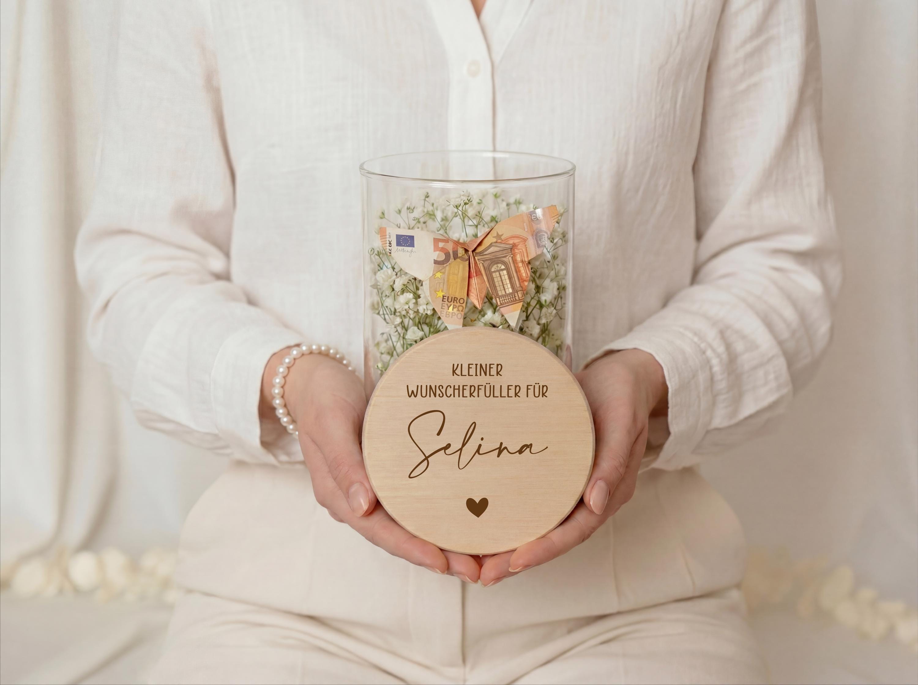 Geldgeschenk Wunscherfüller personalisiert mit Name – Wunschglas Geschenk Freundin Geburtstag Weihnachten – kleines Geschenk Idee