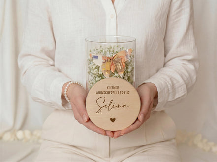 Geldgeschenk Wunscherfüller personalisiert mit Name – Wunschglas Geschenk Freundin Geburtstag Weihnachten – kleines Geschenk Idee