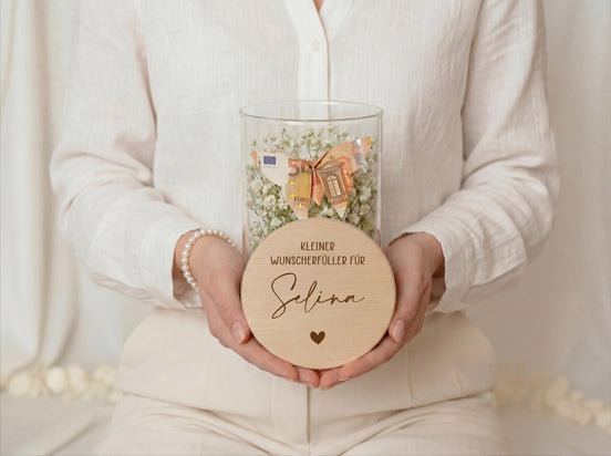Geldgeschenk Wunscherfüller personalisiert mit Name – Wunschglas Geschenk Freundin Geburtstag Weihnachten – kleines Geschenk Idee