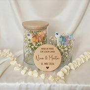 Geldgeschenk Hochzeit Vorratsglas personalisiert mit Namen Datum – Hochzeitsgeschenk Glas „Hand in Hand ein Leben lang“ Geschenk Brautpaar