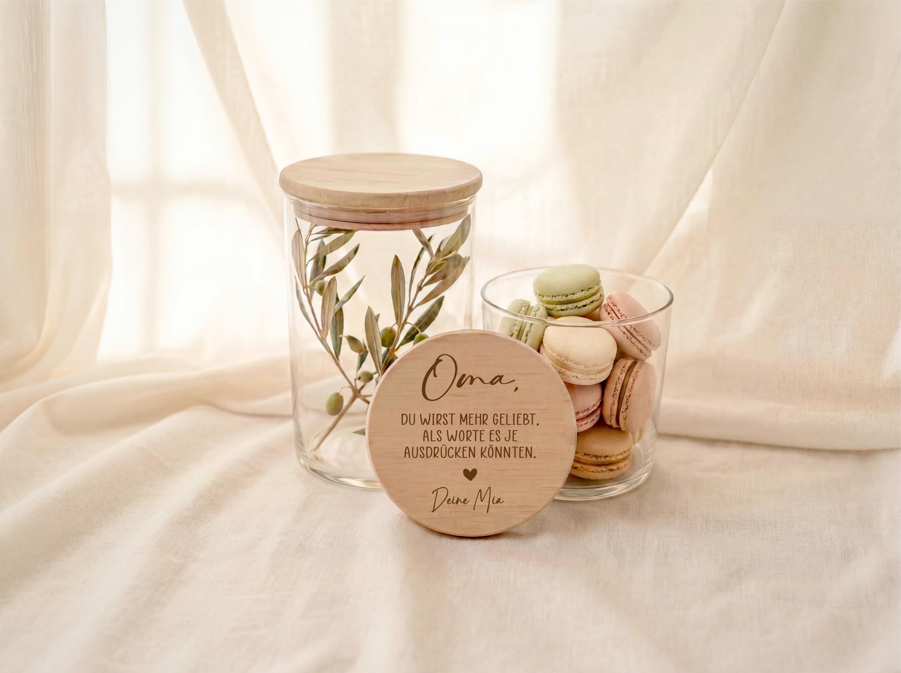 Muttertag Geschenk Oma Vorratsglas mit Gravur Oma du wirst mehr geliebt als Worte sagen können – personalisiert – Geschenk von Enkeln