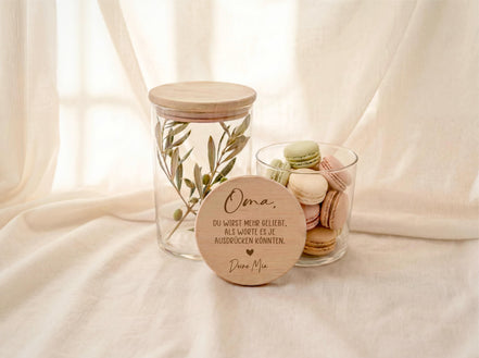 Muttertag Geschenk Oma Vorratsglas mit Gravur Oma du wirst mehr geliebt als Worte sagen können – personalisiert – Geschenk von Enkeln