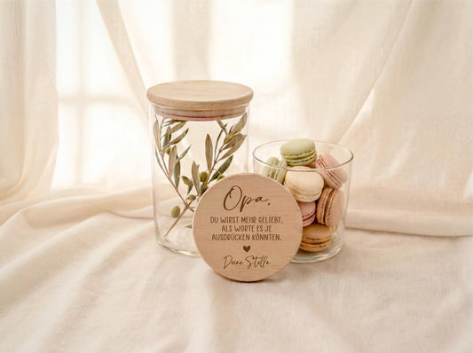 Vatertag Geschenk Opa Vorratsglas mit Gravur Opa du wirst mehr geliebt als Worte sagen können – personalisiert – Geschenk von Enkeln