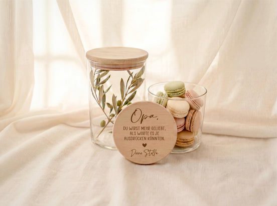 Vatertag Geschenk Opa Vorratsglas mit Gravur Opa du wirst mehr geliebt als Worte sagen können – personalisiert – Geschenk von Enkeln