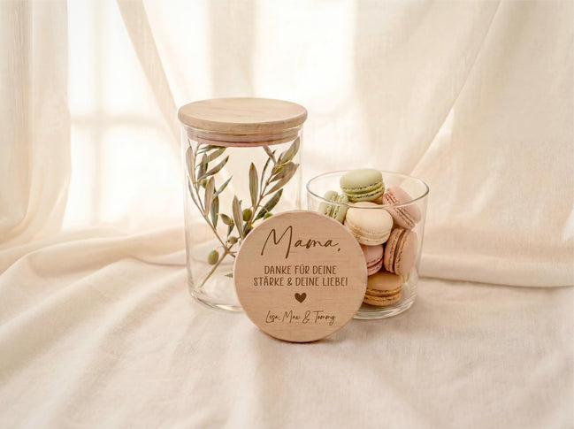 Muttertag Geschenk Mama Vorratsglas mit Gravur Danke für deine Stärke & Liebe – personalisiert – Geschenk von Kindern, Beste Mama