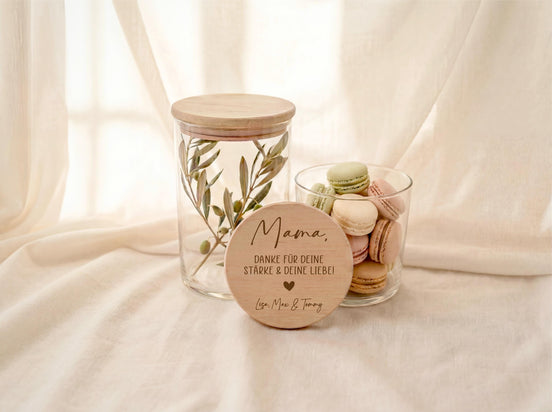 Muttertag Geschenk Mama Vorratsglas mit Gravur Danke für deine Stärke & Liebe – personalisiert – Geschenk von Kindern, Beste Mama