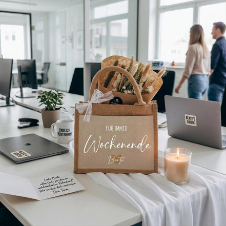 Für immer Wochenende Tasche personalisiert – Geschenk Idee, Jutetasche mit Name, lustiges Geschenk Freundin Kollegin