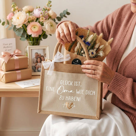 Geschenk Oma Muttertag – personalisierte Jutetasche mit Name, liebevolles Geschenk von Enkelkind, Beste Oma, Großmutter Geschenk