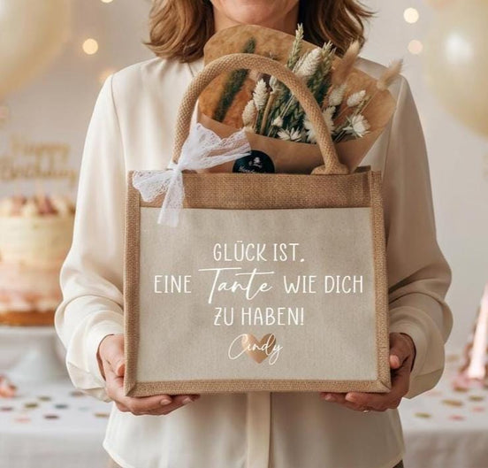 Tante Geschenk personalisiert – Jutetasche mit Name, liebevolles Geschenk von Nichte Neffe, Muttertag Tante
