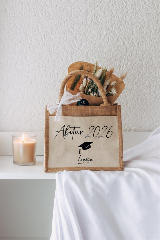 Abitur 2026 Geschenk personalisiert – Jutetasche mit Name, Abi bestanden Geschenk, Abschluss Geschenk Schule
