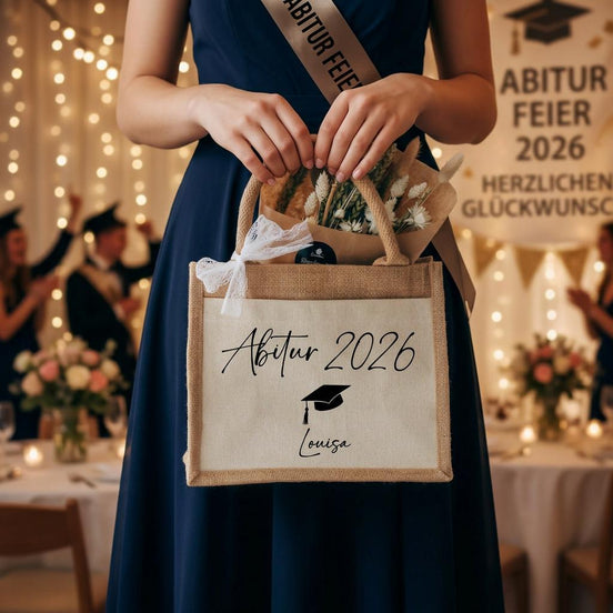 Abitur 2026 Geschenk personalisiert – Jutetasche mit Name, Abi bestanden Geschenk, Abschluss Geschenk Schule