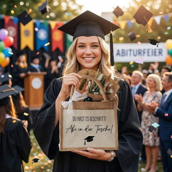 Abi in der Tasche Geschenk – Jutetasche Abitur bestanden, lustiges Abi Geschenk, Abschluss Geschenk Schule, Du hast es geschafft! Abitur 26