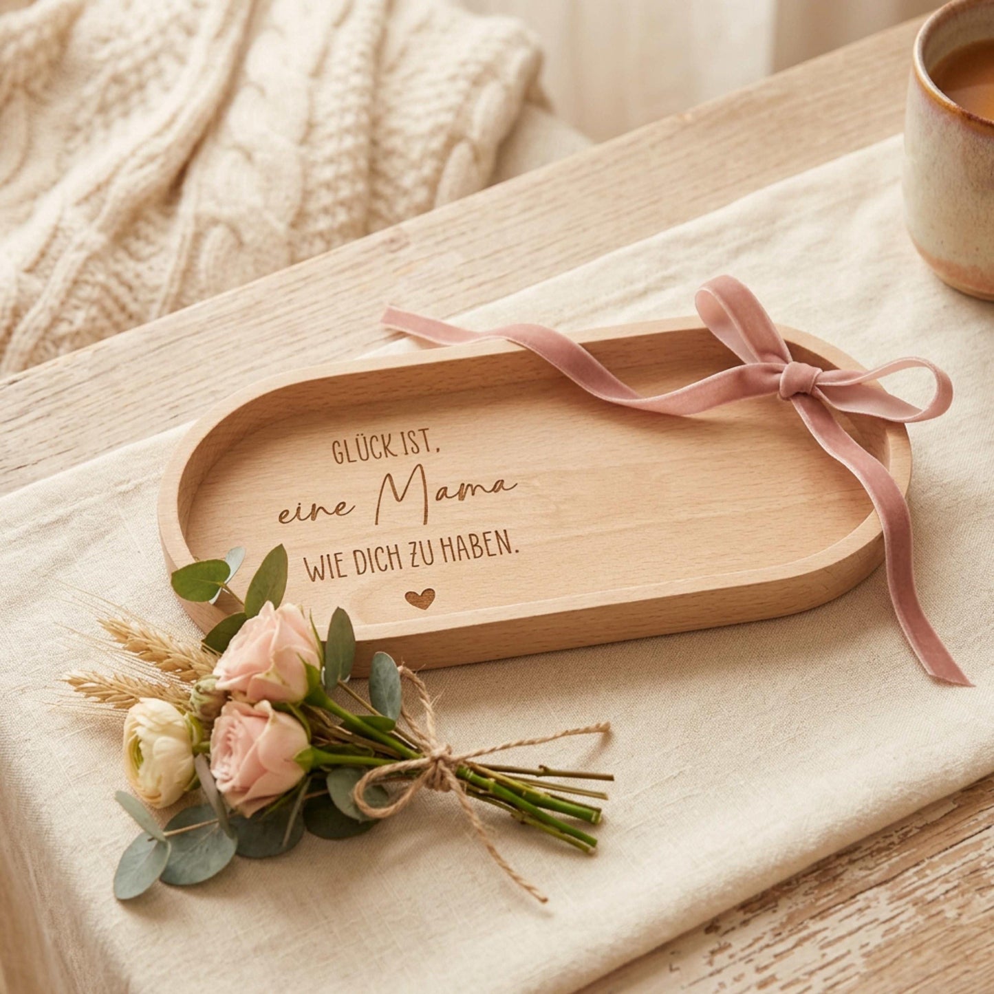Muttertag Geschenk Mama – Glück ist eine Mama wie dich zu haben – Holztablett mit Gravur – Geschenk für Mutter – personalisiert