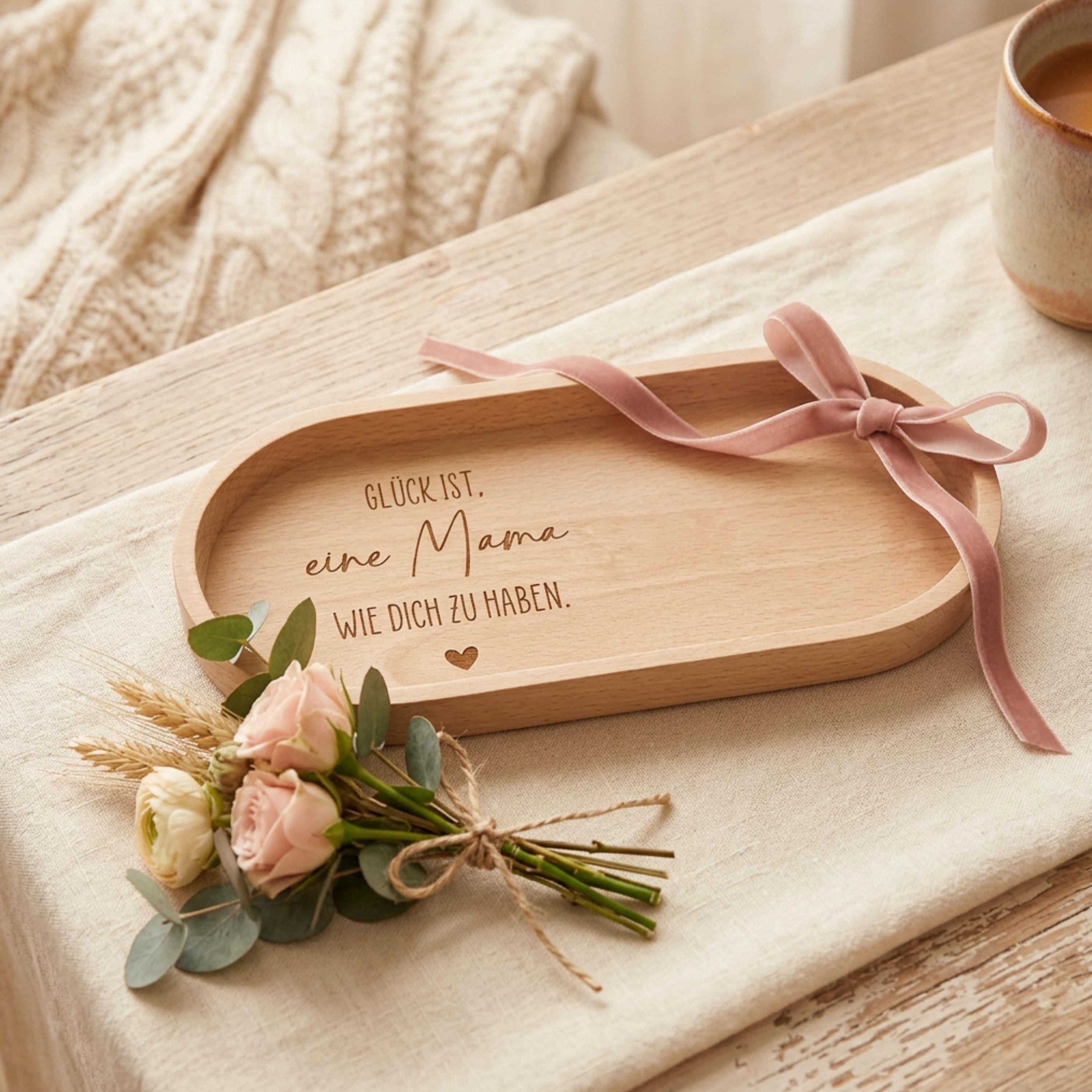 Muttertag Geschenk Mama – Glück ist eine Mama wie dich zu haben – Holztablett mit Gravur – Geschenk für Mutter – personalisiert