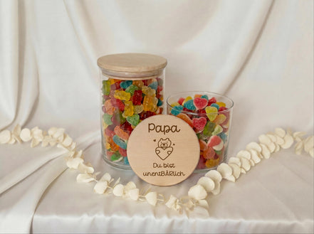 Vatertag Geschenk Papa – du bist unentBÄRlich Vorratsglas– Geschenk für Papa oder Opa, Süßigkeiten Glas mit Holzdeckel,Geschenkidee Vatertag