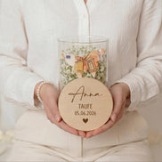 Geldgeschenk Taufe personalisiert mit Name Datum – Geschenk zur Taufe Mädchen Junge – Glas mit Gravur Kommunion Konfirmation