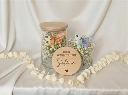 Geldgeschenk Wunscherfüller personalisiert mit Name – Wunschglas Geschenk Freundin Geburtstag Weihnachten – kleines Geschenk Idee