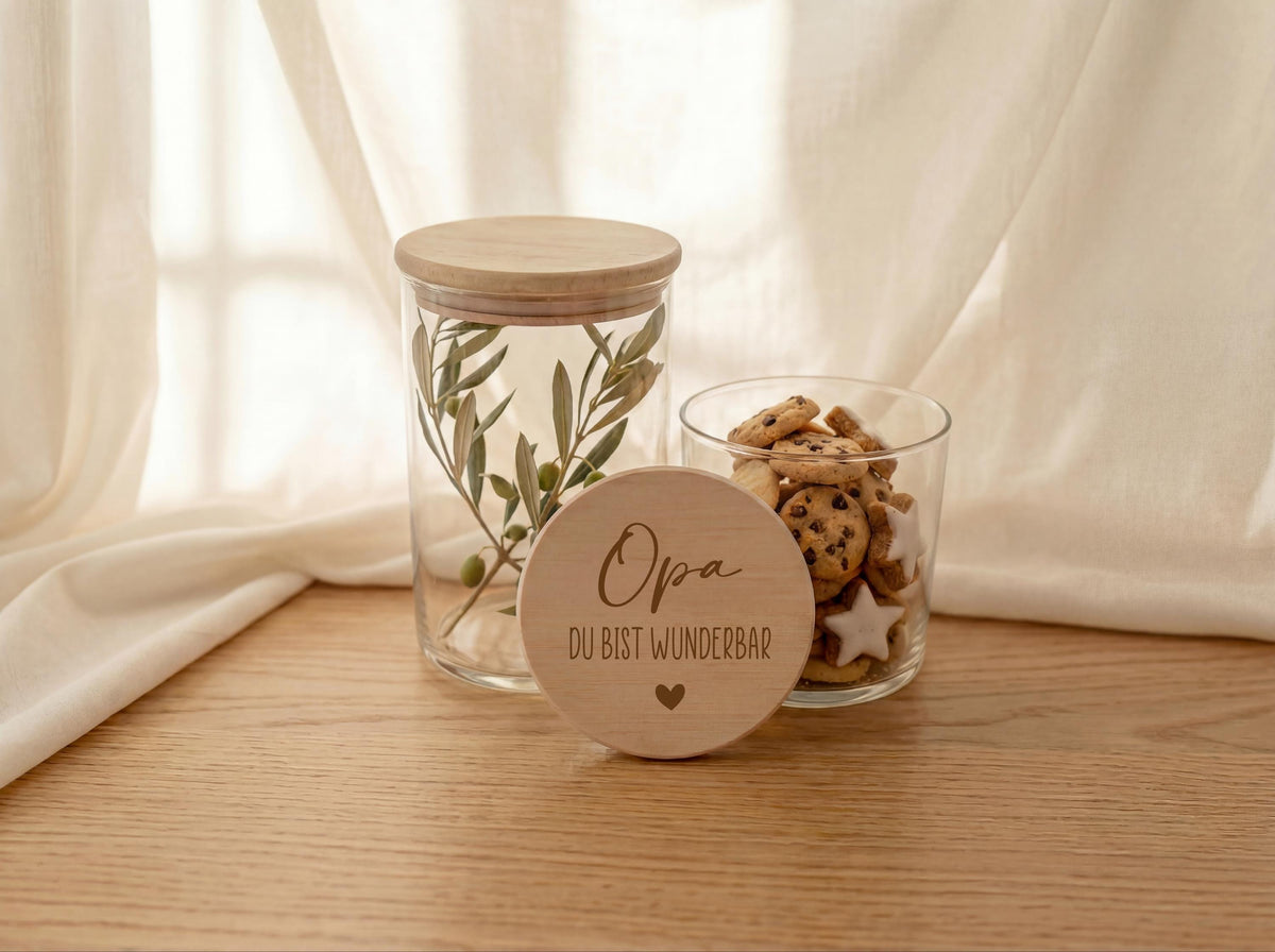 Vatertag Geschenk Opa – Opa du bist wunderbar Vorratsglas – Geschenk für Opa, Süßigkeiten Glas mit Holzdeckel, Geschenkidee Vatertag