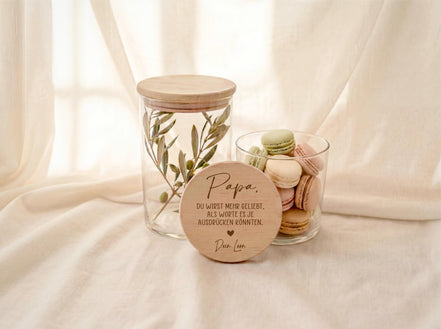 Vatertag Geschenk Vorratsglas mit Gravur Papa du wirst mehr geliebt als Worte sagen können – personalisiert – Geschenk für Papa