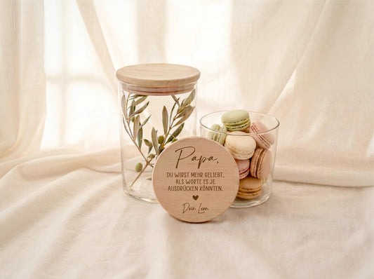 Vatertag Geschenk Vorratsglas mit Gravur Papa du wirst mehr geliebt als Worte sagen können – personalisiert – Geschenk für Papa