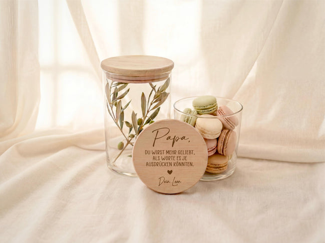 Vatertag Geschenk Vorratsglas mit Gravur Papa du wirst mehr geliebt als Worte sagen können – personalisiert – Geschenk für Papa