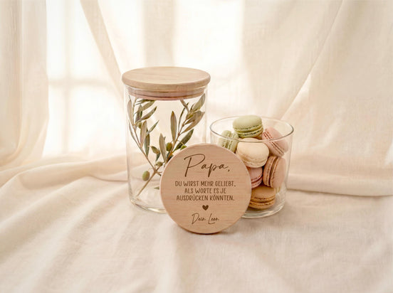 Vatertag Geschenk Vorratsglas mit Gravur Papa du wirst mehr geliebt als Worte sagen können – personalisiert – Geschenk für Papa