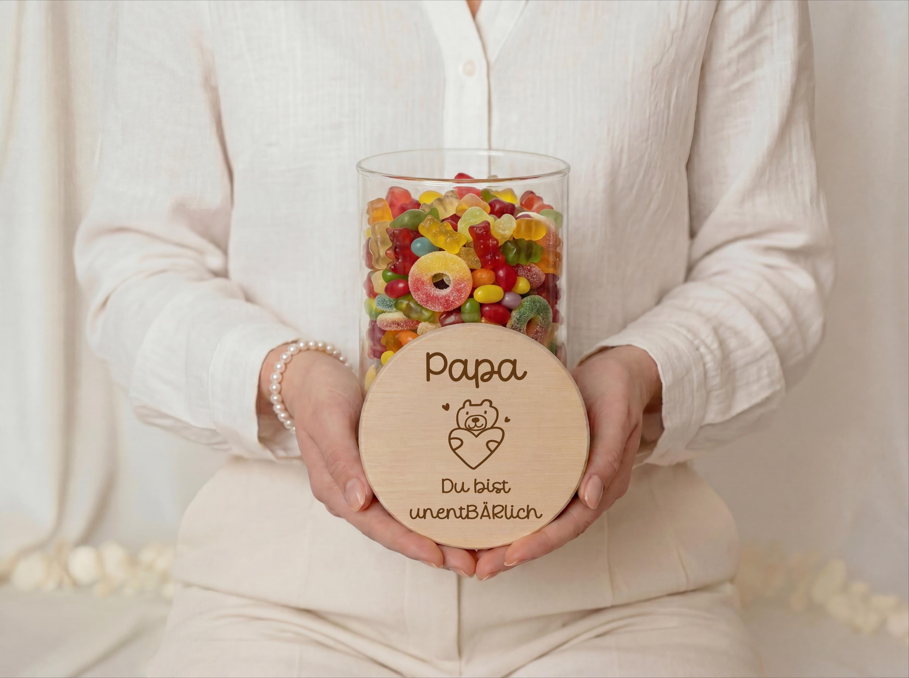 Vatertag Geschenk Papa – du bist unentBÄRlich Vorratsglas– Geschenk für Papa oder Opa, Süßigkeiten Glas mit Holzdeckel,Geschenkidee Vatertag