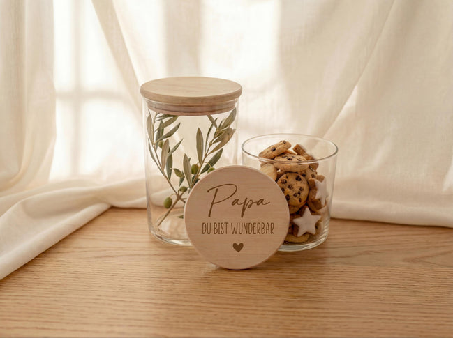 Vatertag Geschenk Papa – Papa du bist wunderbar Vorratsglas – Geschenk für Papa, Süßigkeiten Glas mit Holzdeckel, Geschenkidee Vatertag