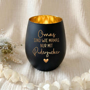 Graviertes Windlicht Oma Geschenk | Weiß Gold oder Schwarz Gold Lasergravur Teelichthalter aus Glas | Geschenk für Oma Windlicht mit Spruch