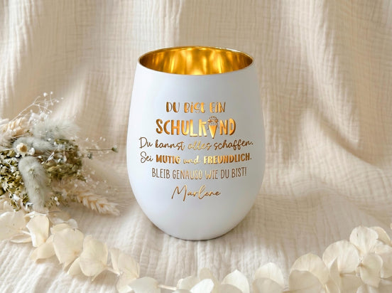 Mutmach Licht zur Einschulung Windlicht mit Affirmationen für Schulkind Geschenk zum Schulstart | Einschulung Geschenk Graviertes Windlicht
