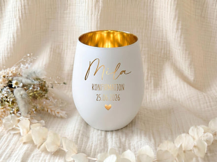 Windlicht Konfirmation personalisiert | Geschenk zur Konfirmation mit Name | Erinnerungsgeschenk Konfirmandin | Graviertes Windlicht
