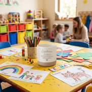 Erzieherin Geschenk lustig, Erzieherin gleichzeitig trösten basteln und Chaos managen, Tasse Erzieherin, Abschied Kindergarten Geschenk Kita