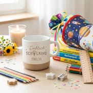 Endlich Schulkind Tasse personalisiert mit Name | Einschulung Geschenk Mädchen Junge | Schultüte Tasse | Geschenk zum Schulanfang Schulstart