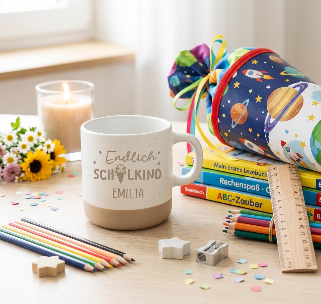 Endlich Schulkind Tasse personalisiert mit Name | Einschulung Geschenk Mädchen Junge | Schultüte Tasse | Geschenk zum Schulanfang Schulstart
